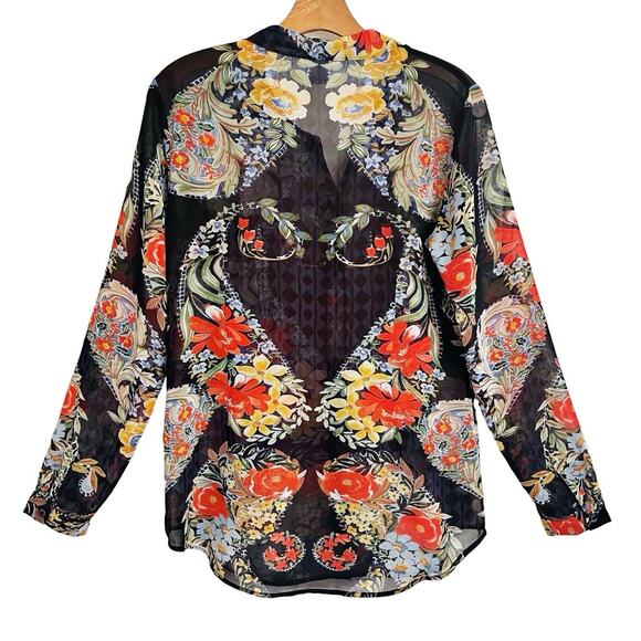 Cabi Blouse Size Small Amour Floral Heart Navy Blue Button Up Shirt Romantic - Picture 4 of 9